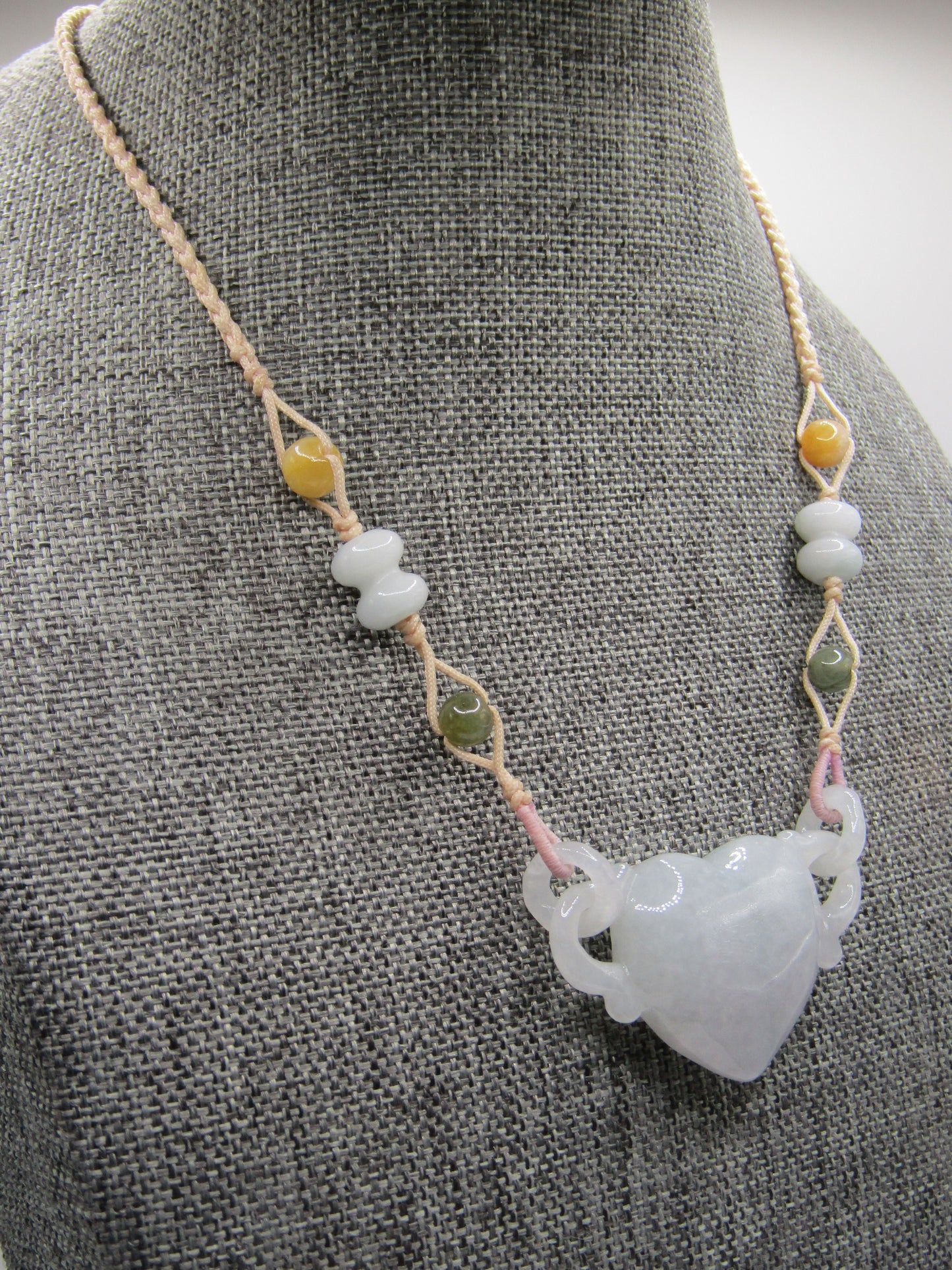 Jade Heart Pendant Drawstring Necklace