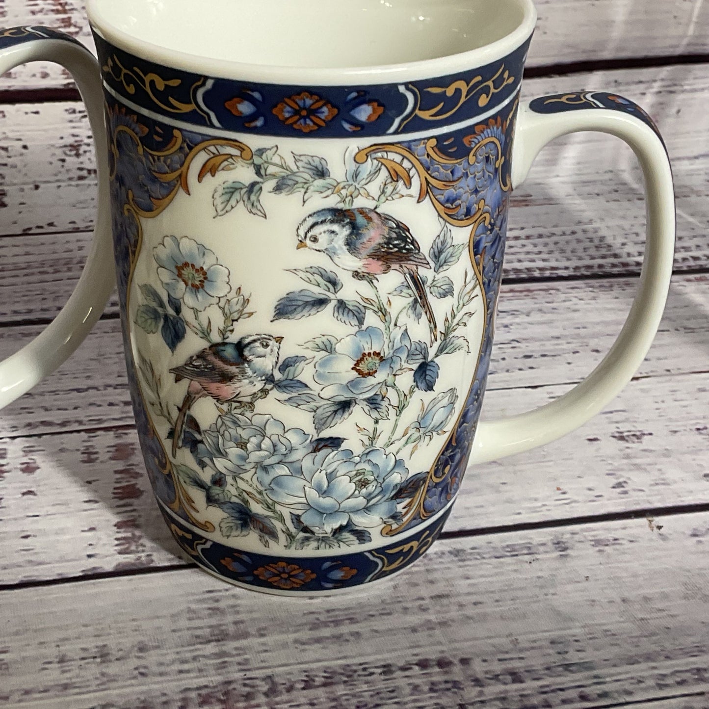 Pair of VTG. OTAGIRI Japan Blue Royal Bird Motive Cups- 4.25"