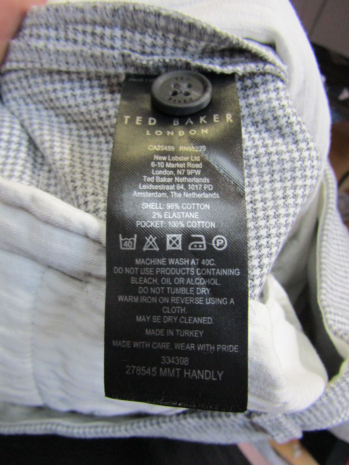 Ted Baker Handly Men's Light Gray Mirco Houndstooth Slim Fit Pants Size 34R