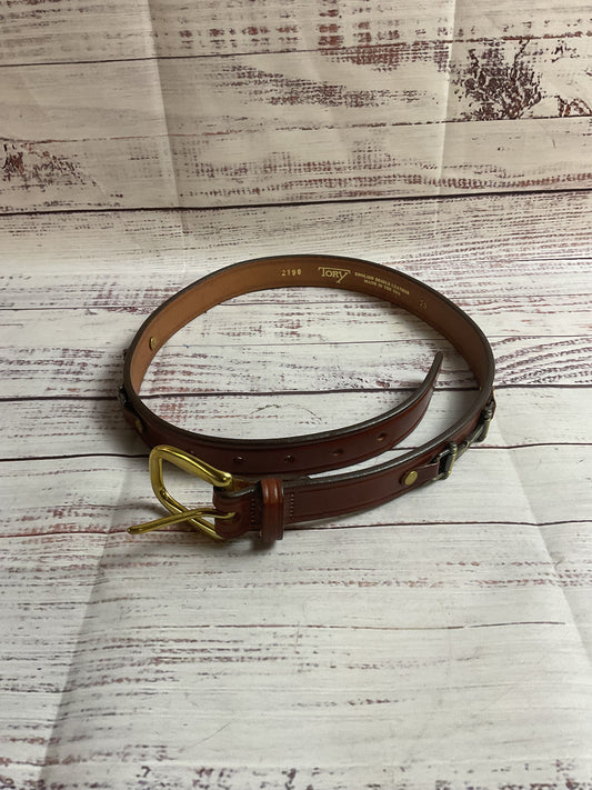Tory Brown English Bridle Leather Belt Brass Buckle - Size 28