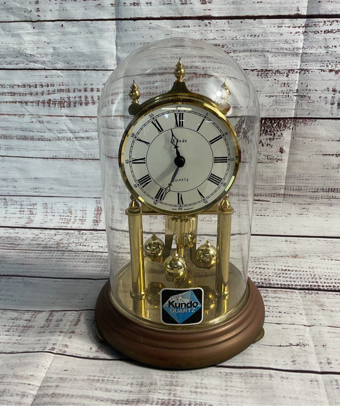 Vintage Kundo Quartz Clock Made In Germany Battery Operated With Glass Dome 8.5"