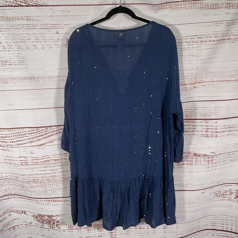 NWT Pilyq Angelica Sheer Island Blue Sequined Tunic Mini Dress - Size M/L