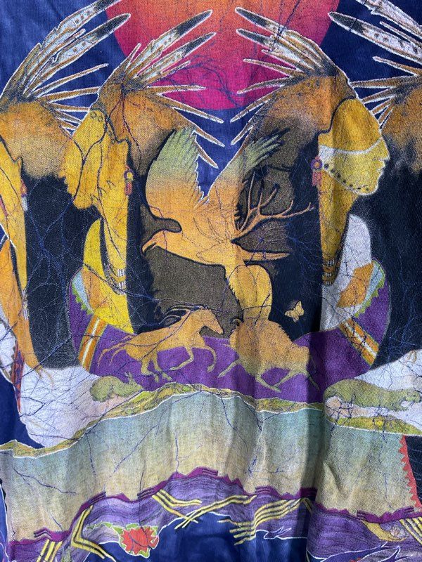 Vintage The Mountain Native American Dark Blue Tie Dye Graphic T-Shirt 1995 XL