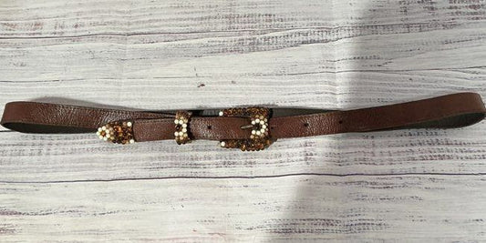 Women's Vintage Michael Morrison Brown Leather & Beaded Leather Belt Size M