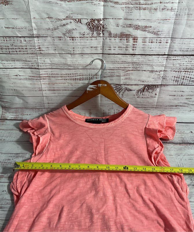 Veronica Beard Women's Ruffle Sleeve Top Salmon Pink Size M