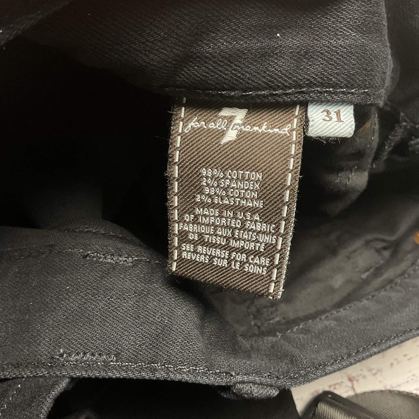 7 For All Mankind Slimmy Black Denim Jeans Pants - Size 31x30