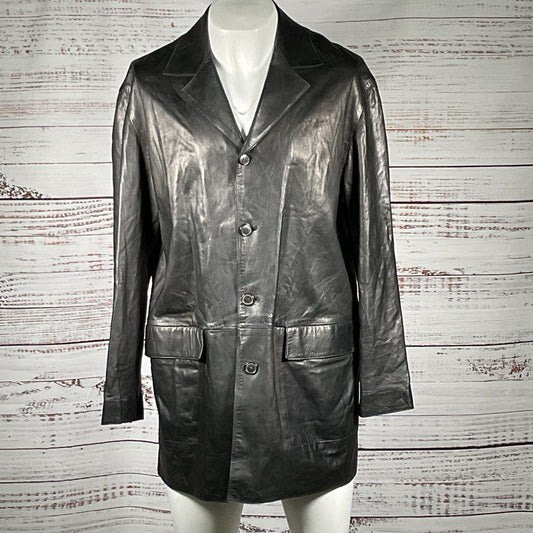 SERAPHIN France Bergdorf Goodman Men's Black Light Weight Leather Coat- SZ 52