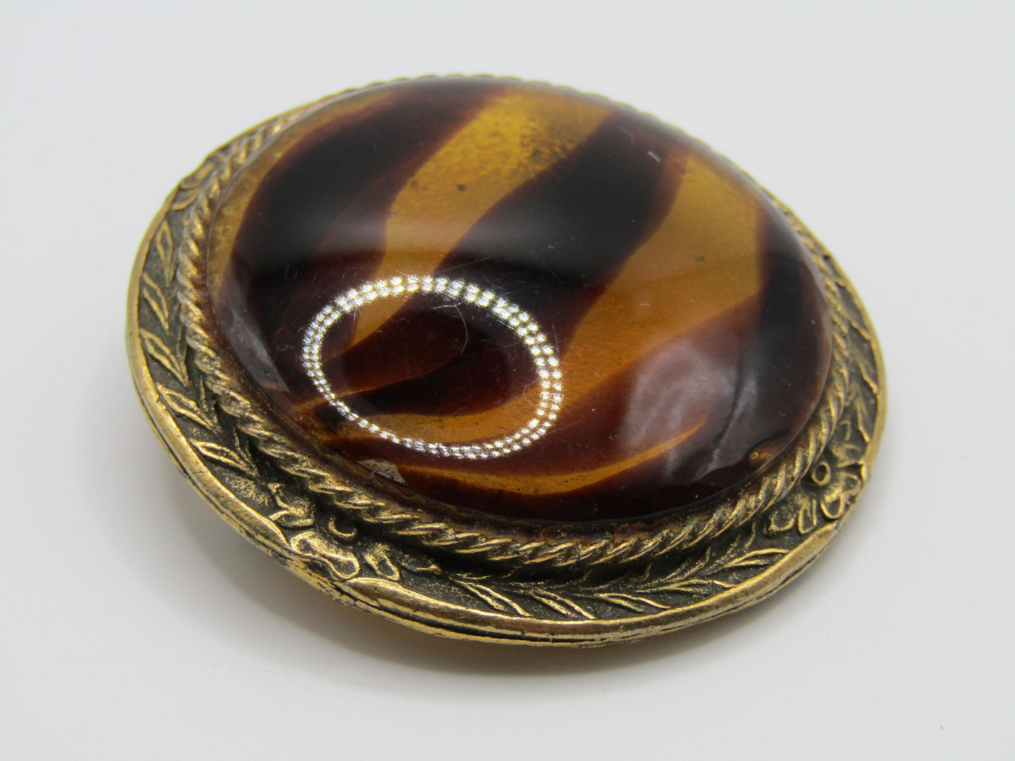 Vintage Original by Roberts Floral Zebra Print Glass Brooch Pin