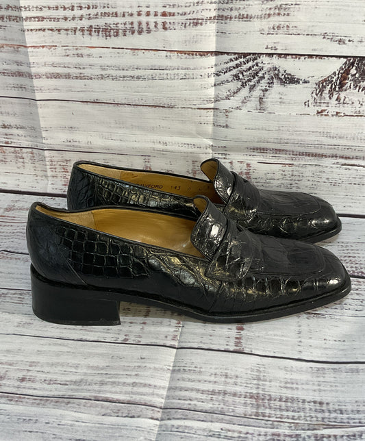 Mezlan Crocodile Leather Crawford Penny Loafers Black 6