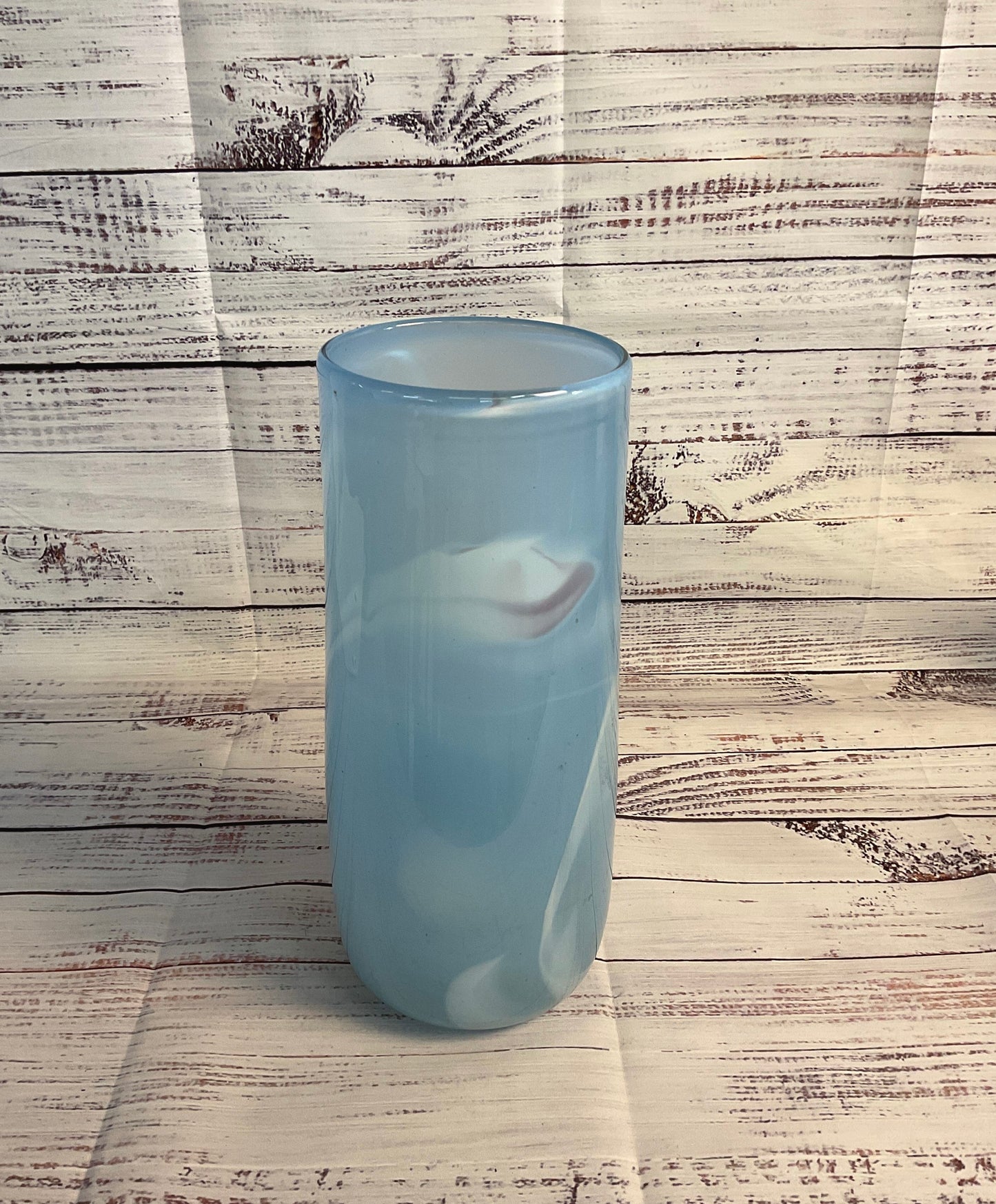 Blue Glass Vase Signed 1999