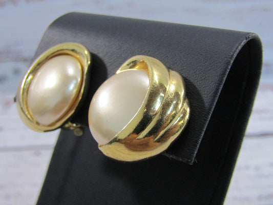 Vintage Aldo Cipullo Gold Plated Faux Pearl Clip-On Earrings