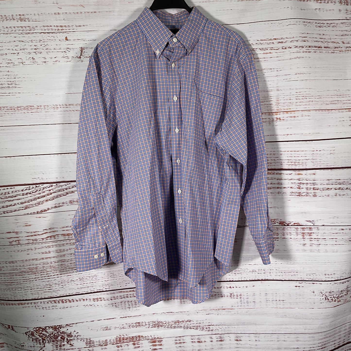 Ralph Lauren Blue Orange Plaid Button Down Long Sleeve Dress Shirt 16.5 32/33