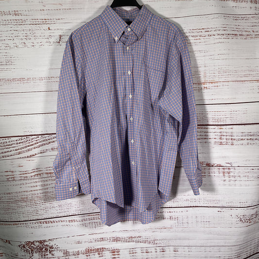 Ralph Lauren Blue Orange Plaid Button Down Long Sleeve Dress Shirt 16.5 32/33