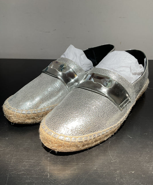 Robert Clergie Etoile Silver Pebble Leather Sneaker Espadrilles Shoe Women Size9