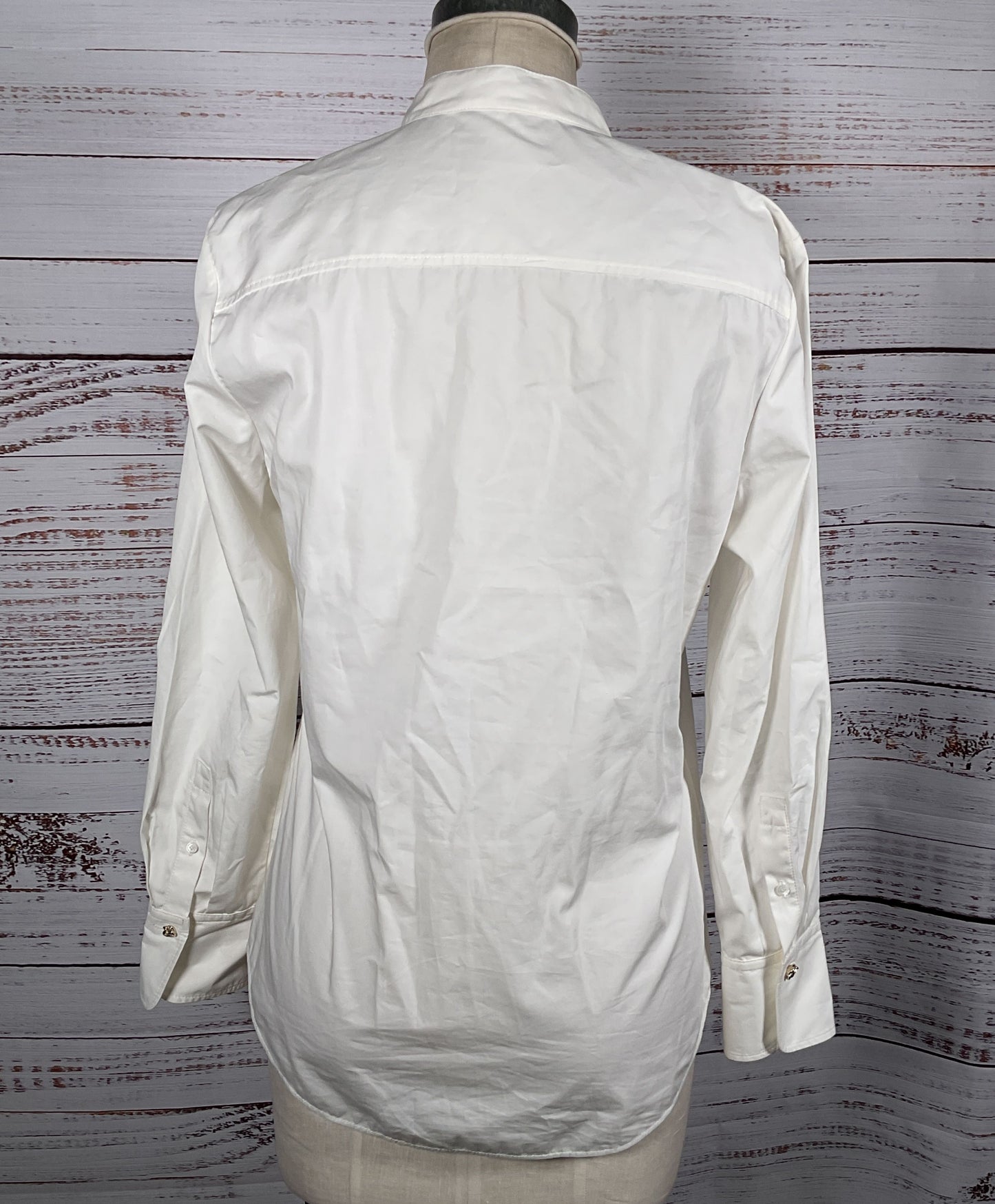 Chloe Cotton Knot Buttoned Poplin Tuxedo Shirt Buttercream 38