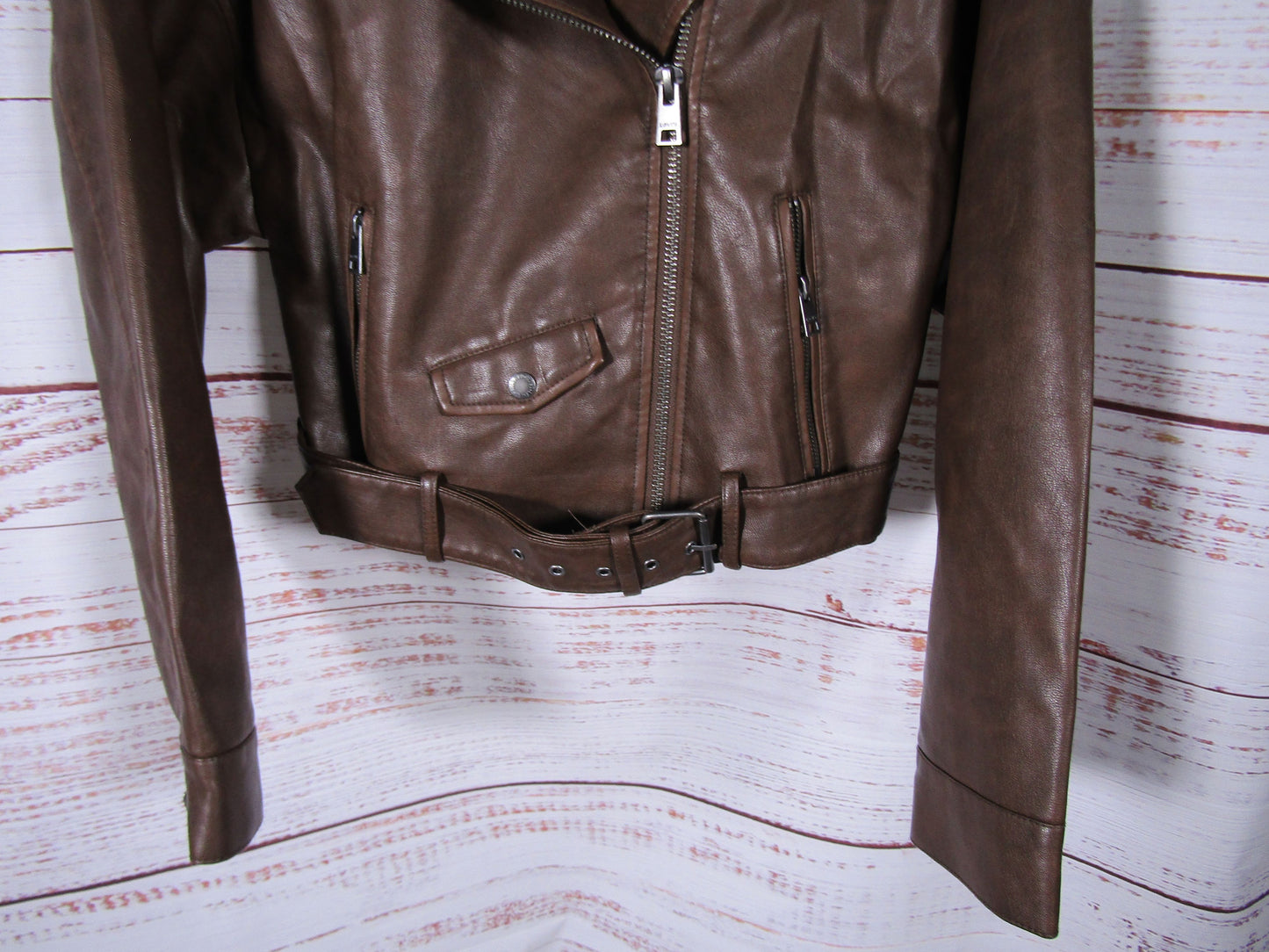 Levi's Women's Brown Faux Leather Belted Moto Jacket Size XS