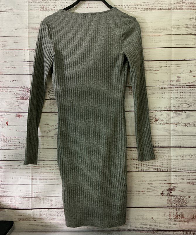 NWT Women's Bershka Gray Ribbed Fitted Dress Size M Retail $119
