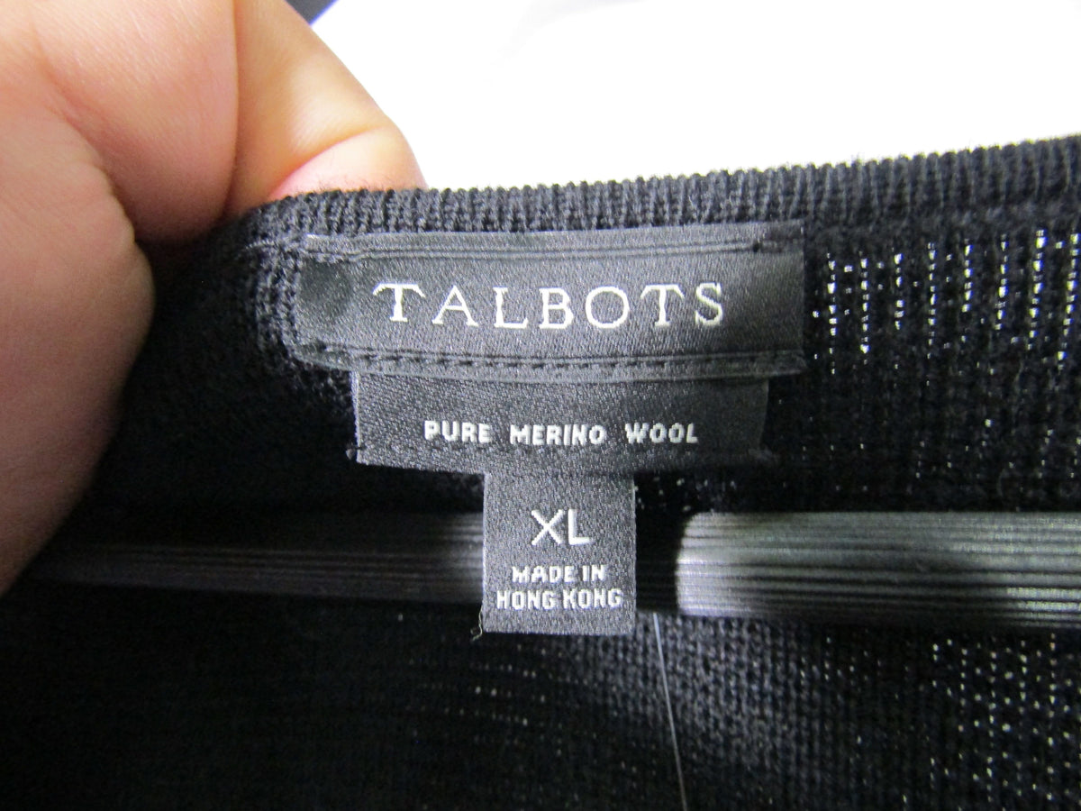 Talbots Women's Black Merino Wool Long Sleeve V-Neck Sweater Dress Size XL
