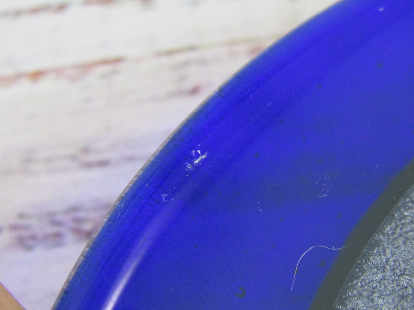 Artist Signed Cobalt Blue Dichroic Glass Retro Geometric Trinket Plate