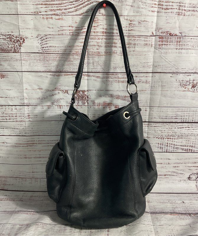 Oroton Women's Black Genuine Leather Bucket & Drawstring Satchel Shoulder Bag