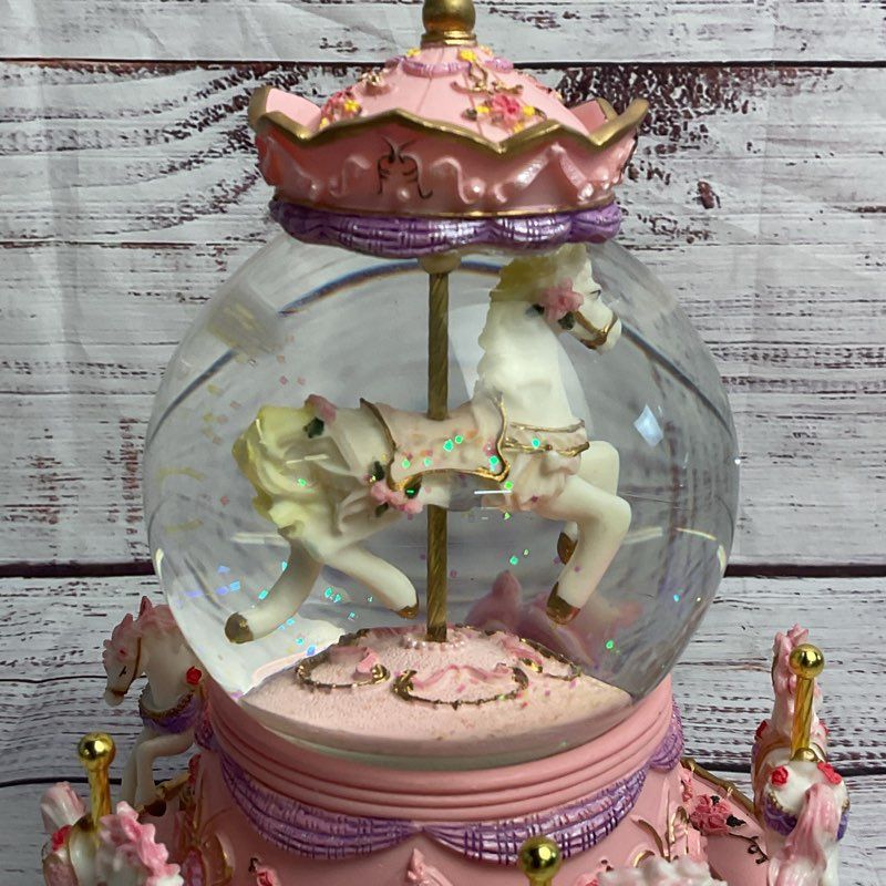 Love For You Pink Spinning Carousel 7" Musical Snowglobe