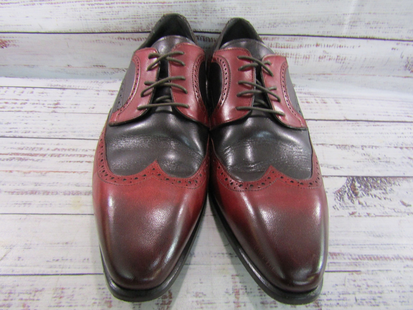 Emilio Franco Men's Black & Red Leather Wingtip Oxfords Size 11 Made in Italy