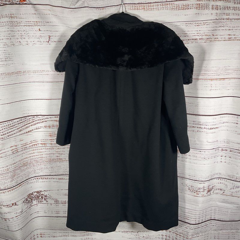 VTG. Blin+Blin Black Fur Cape Collar Wool Coat - Size in Description