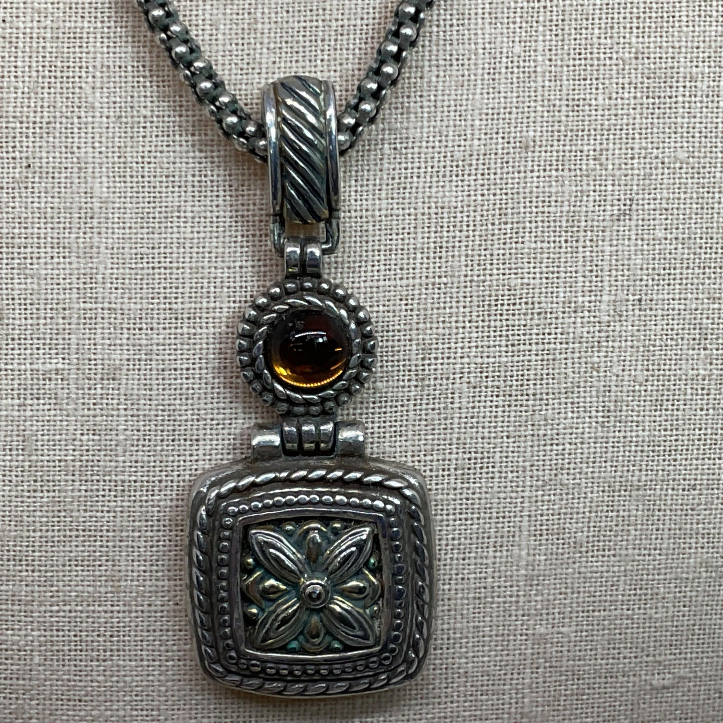BRIGHTON Silver Tone & Rhinestone Pendant 18" Necklace