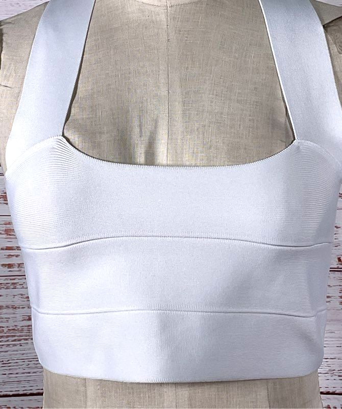 Hervé by Hervé Léger Halter Neck Crossover Crop Tank Top White L