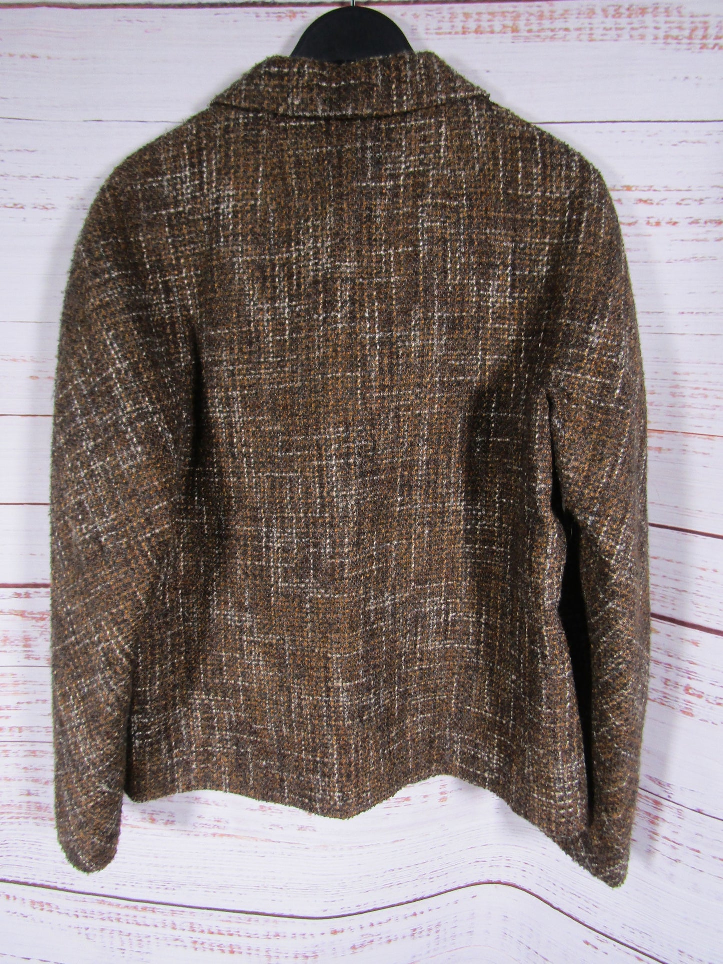 Vintage Mondi Women's Brown Tweed Wool Blend Blazer Jacket Size 38