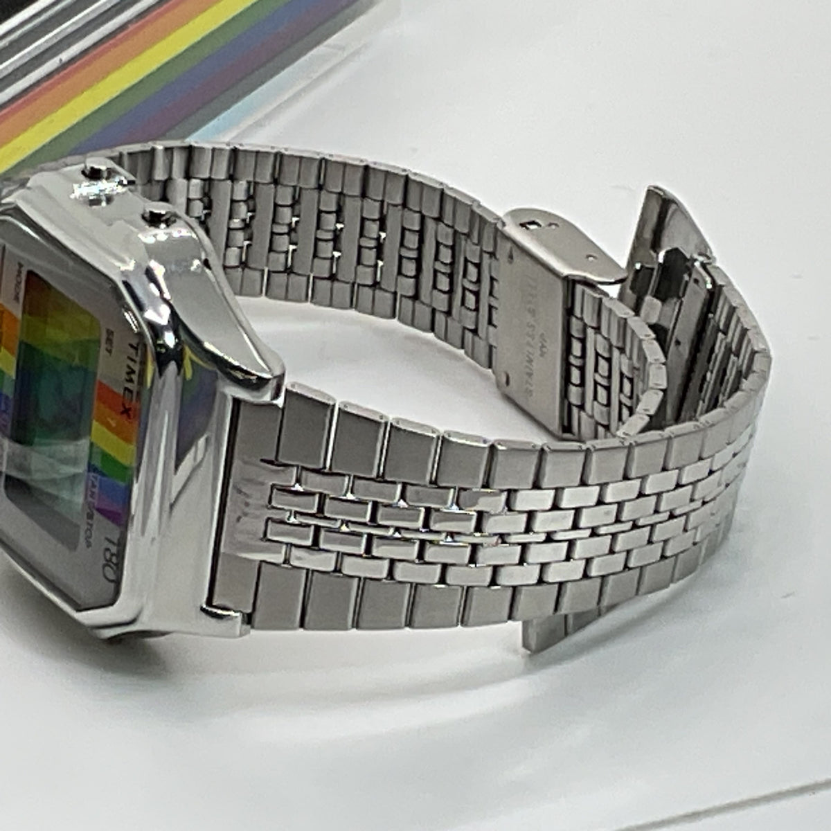 NEW TIMEX T80 Pride Rainbow Stainless Steel Digital Indiglo Watch