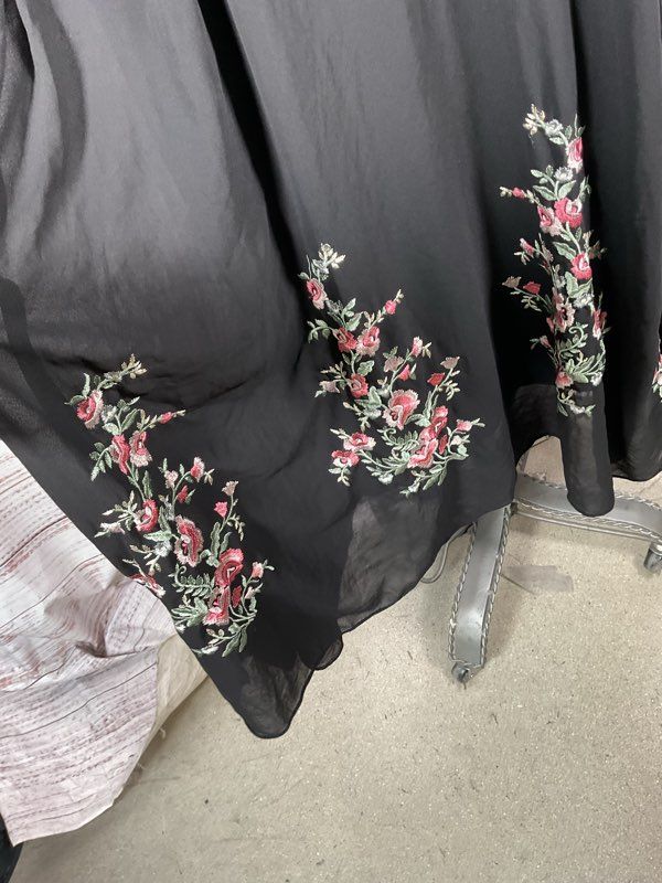 Women's Pandora Black Long Sleeve Floral Embroidered Long Dress Size XL