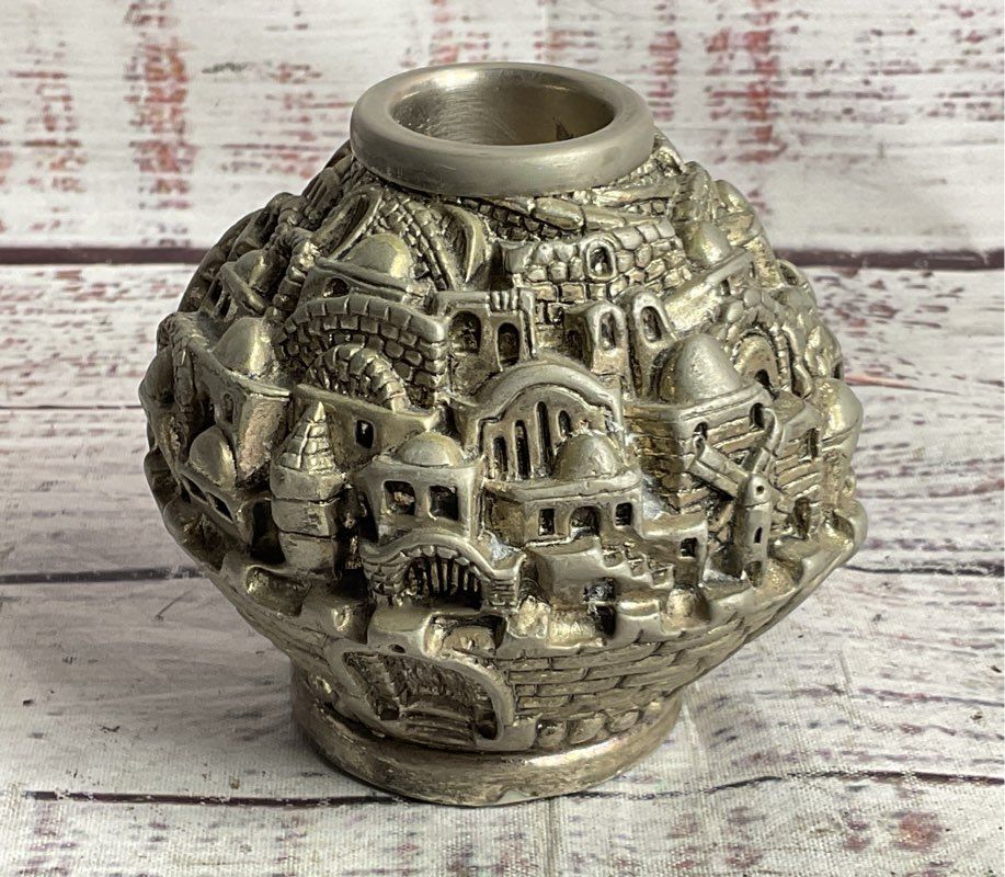 Vintage Set of 2 Jerusalem Holy Land Candle Holders Silver Plated