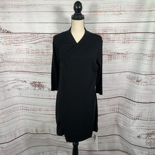 NWT Marcella Moda Black Faux Wrap Tunic Casual Dress Measurements in Desc.