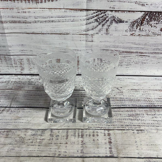 Pair of Kosta Boda Kent Cut Crystal 5" Square Base Goblet Wine Glasses