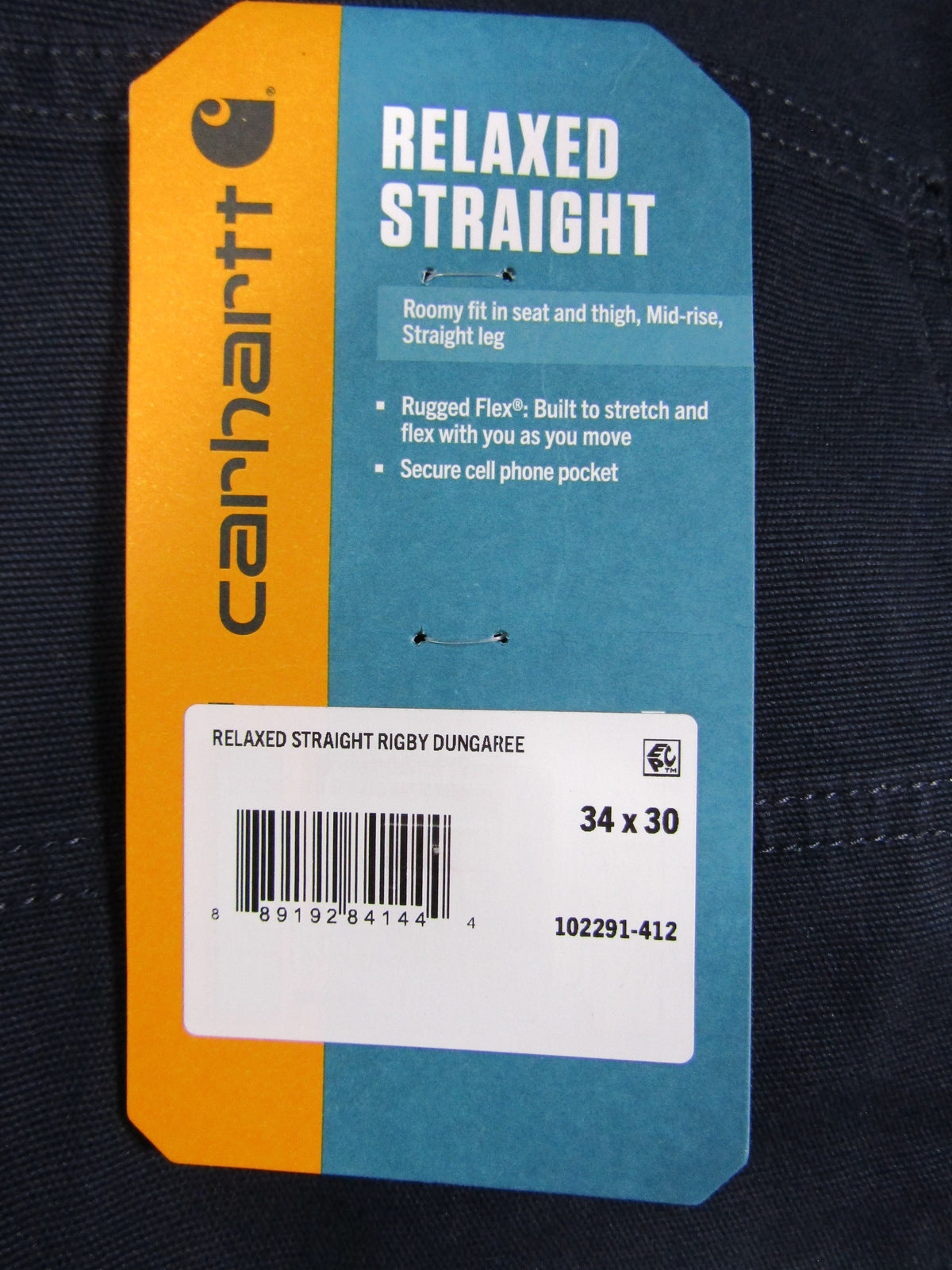 Carhartt Men's Blue Relaxed Straight Leg Rigby Dungaree Size 34 x 30