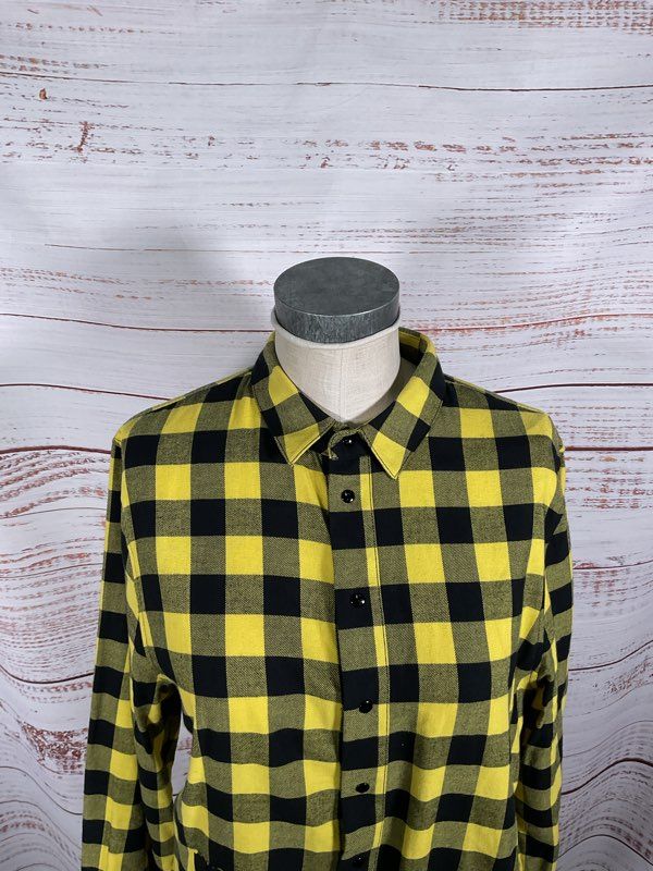 BACK Black & Yellow Plaid Button Up Long Sleeve Shirt Size 40 EUR Made in Turkey