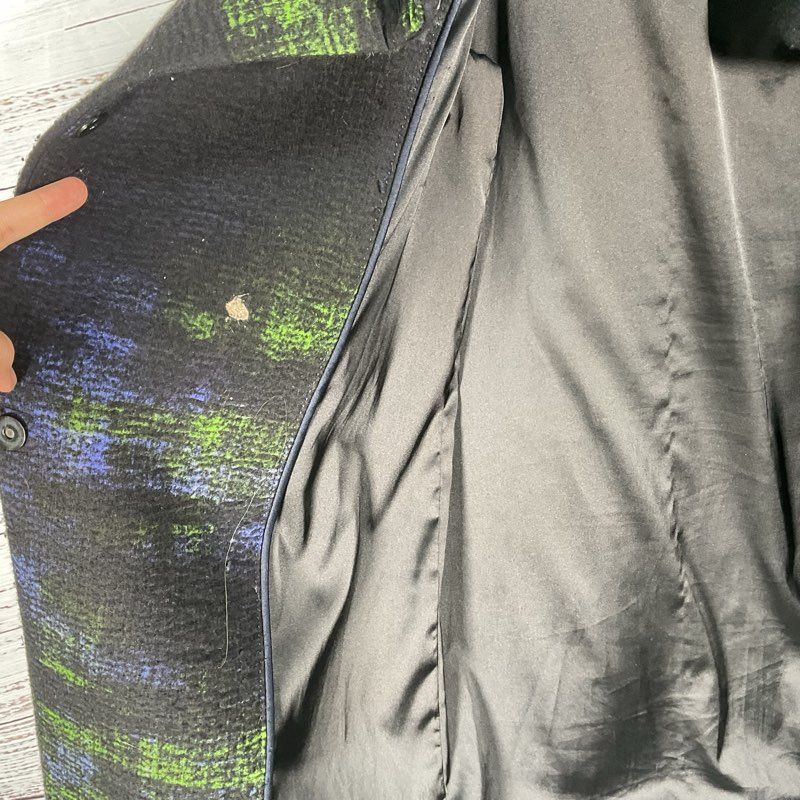 Elie Tahari Black/Blue/Green Wool Blend Patterned Coat - Size S