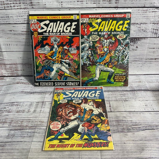 Lot Of 3 Vtg. Doc Savage #2 3 5 Marvel Comics Ungraded 1972