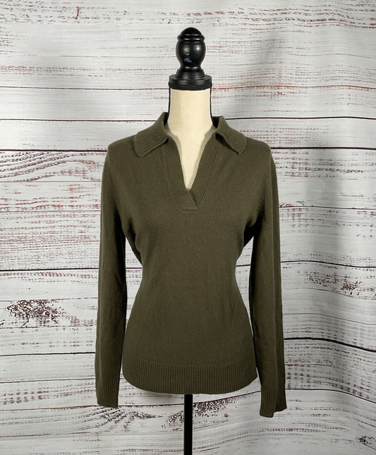 NWT Theory Green Cashmere Long Sleeve Slouchy Polo - Size Medium RETAIL: $375