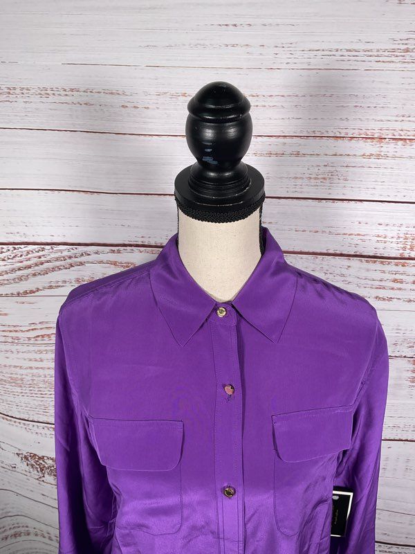 NEW Juicy Couture Sloane Blouse Women's Size 2 Long Sleeve Pockets Purple