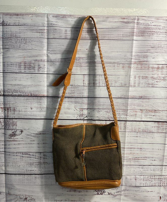 Vintage Brio Women's Tan & Olive Knitted Leather Crossbody Bag