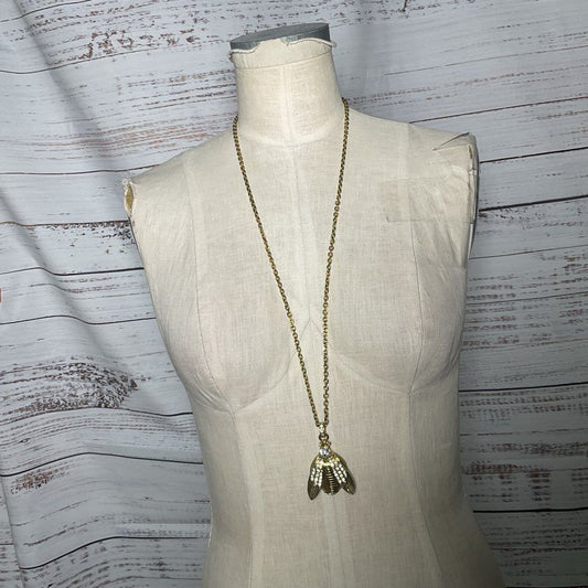 VTG. ANN TAYLOR Gold Tone & Rhinestone Bee 34" Chain Necklace
