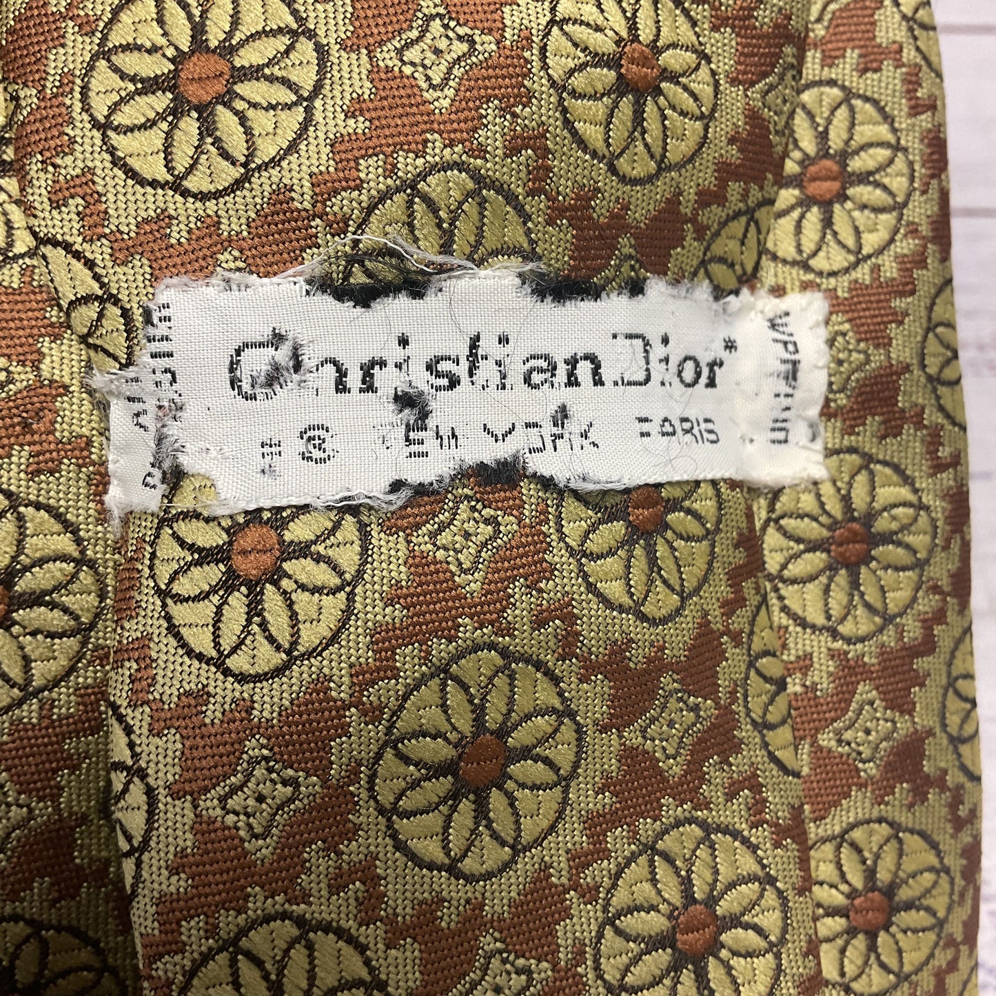 Christian Dior Yellow Flower Pattern Silk Neck Tie - Size 54"