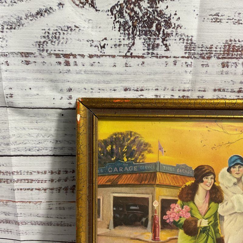 Vintage Art 2 Flappers & A Dog Print by Charles Relyea? Framed