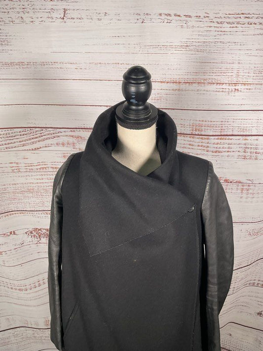 All Saints Hyde Monument Coat With Faux Leather Sleeves Women's Size 0 Wool