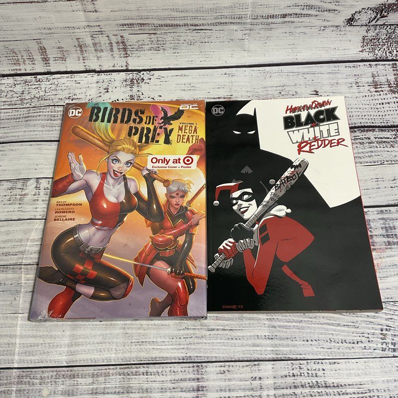 Lot Of 2 Harley Quinn Comics Birds Of Prey Vol 1 HC, Black White + Redder