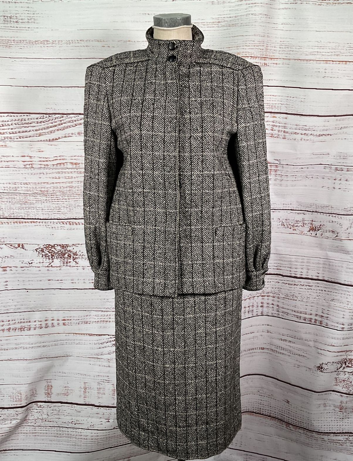 Ted Lapidus Paris Vintage Tweed Suit Set Gray 42