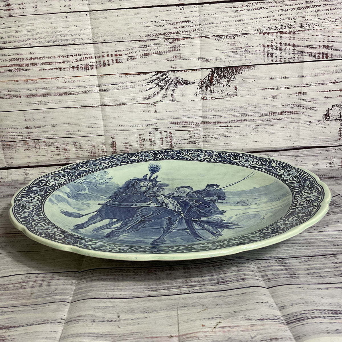 ANTIQUE DELFTS Royal Sphinx Maastricht Man & Women Horse Wall Plate - 15.75"