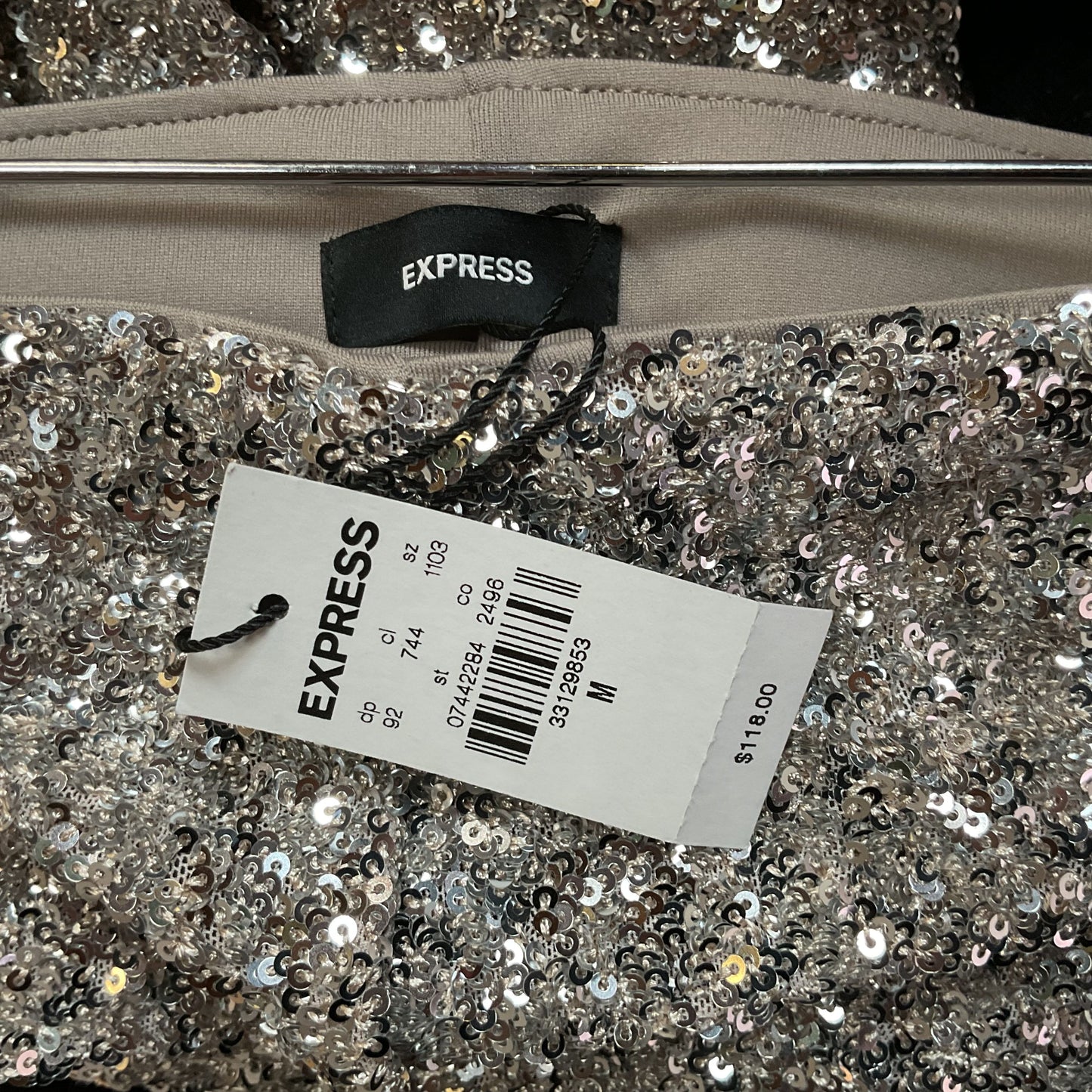 NWT EXPRESS Women's Silver Sequin High Waist Wide Leg Pants-SZ M